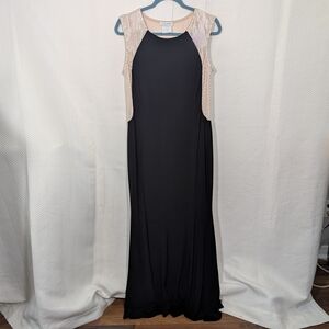 Vintage Gilani Evening Gown Black & Cream Metallic Dots Size 10 Formal Gala Prom